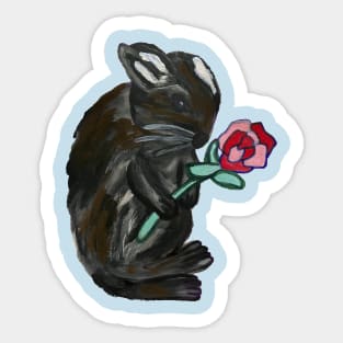 Black Rabbit with Rose Painting Sticker